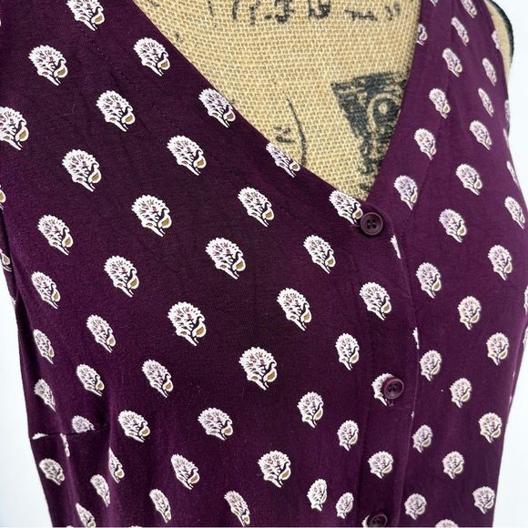 Garnet Hill Green Cotton Button Front Burgundy Knit Tank Dress Jersey Knit Comfy - Picture 5 of 10